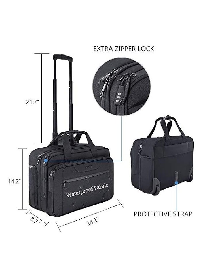 KROSER - KROSER Rolling Laptop Bag Premium Wheeled Briefcase Fits Up to 17.3 Inch Laptop Water-Proof Overnight Roller Case Computer Bag with RFID Pockets for Travel/Business/School/Men/Women-Black - Image 1
