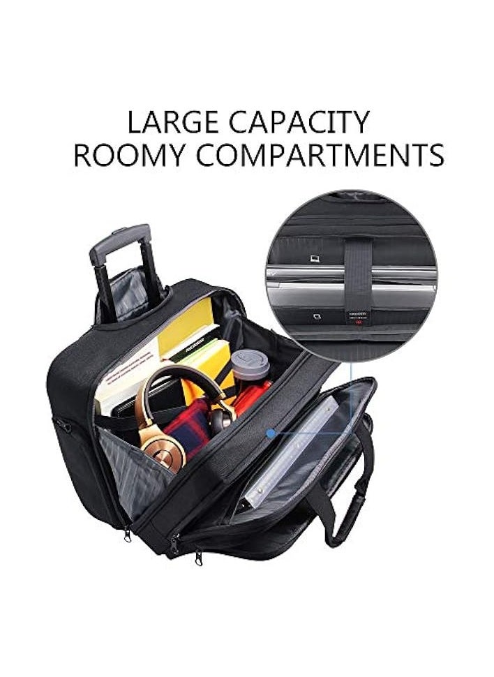 KROSER - KROSER Rolling Laptop Bag Premium Wheeled Briefcase Fits Up to 17.3 Inch Laptop Water-Proof Overnight Roller Case Computer Bag with RFID Pockets for Travel/Business/School/Men/Women-Black - Image 1