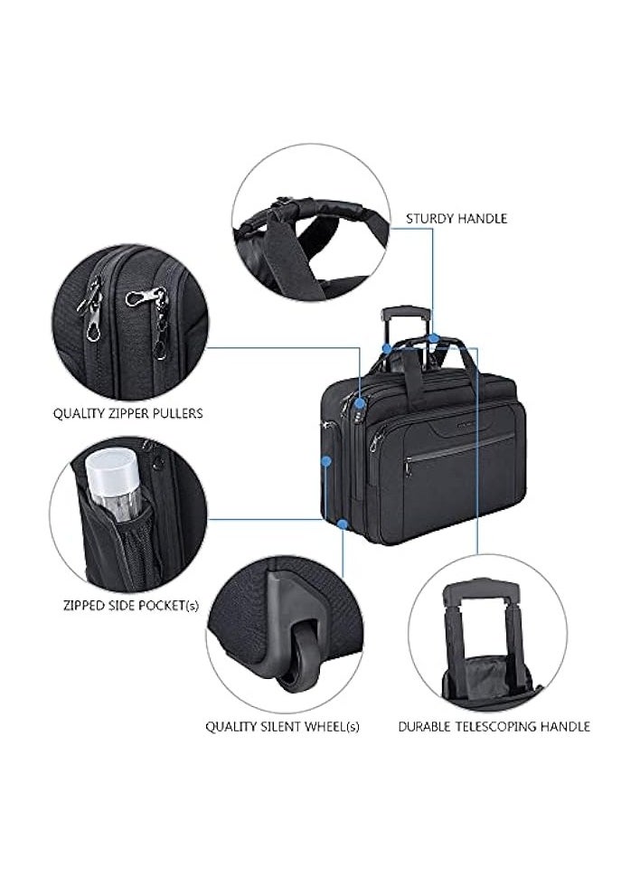 KROSER - KROSER Rolling Laptop Bag Premium Wheeled Briefcase Fits Up to 17.3 Inch Laptop Water-Proof Overnight Roller Case Computer Bag with RFID Pockets for Travel/Business/School/Men/Women-Black - Image 1