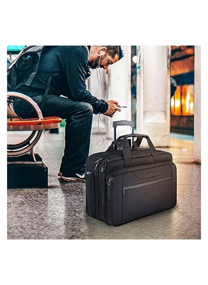 KROSER - KROSER Rolling Laptop Bag Premium Wheeled Briefcase Fits Up to 17.3 Inch Laptop Water-Proof Overnight Roller Case Computer Bag with RFID Pockets for Travel/Business/School/Men/Women-Black - Image 1