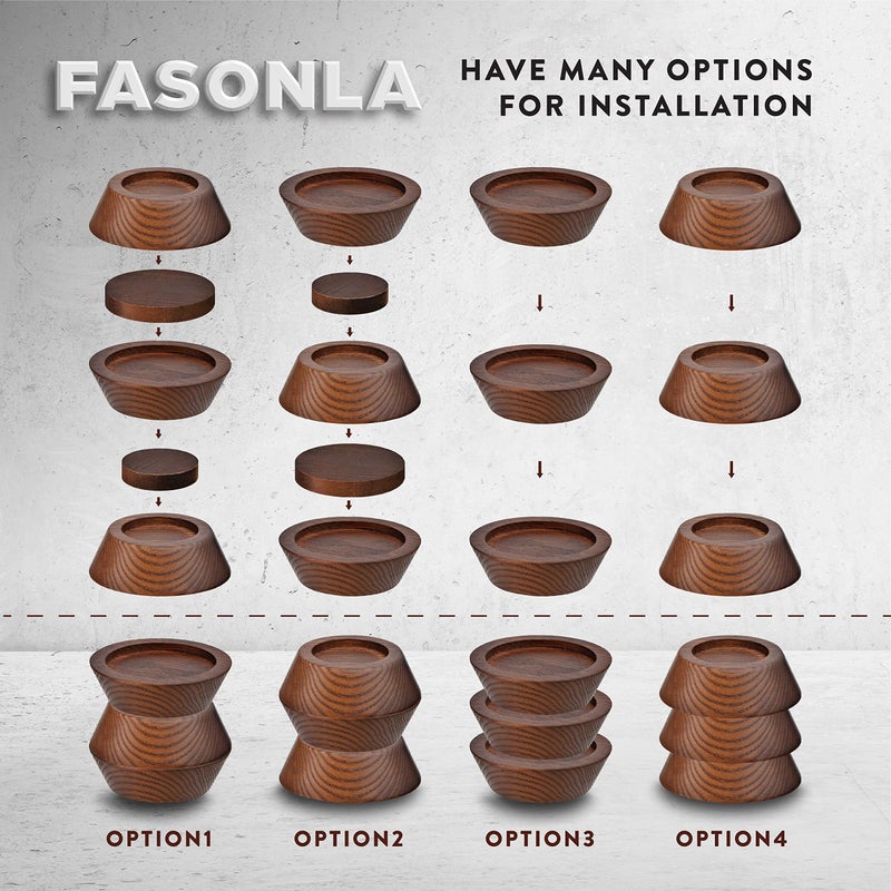 FASONLA Bed Risers, Furniture Risers (Set of 8-Height 1") Can be Adjusted to 2'' 3''or 4'', Lifts Furniture Risers, Solid Natural Wood Risers, Non-Slip Recessed Hole (Walnut Color) - Image 4