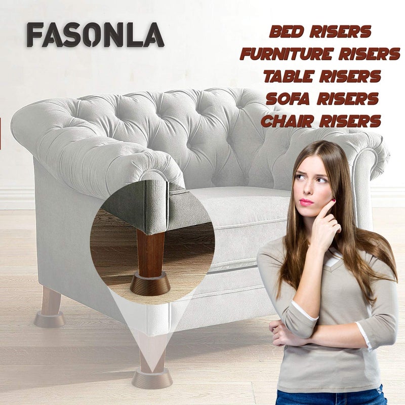 FASONLA Bed Risers, Furniture Risers (Set of 8-Height 1") Can be Adjusted to 2'' 3''or 4'', Lifts Furniture Risers, Solid Natural Wood Risers, Non-Slip Recessed Hole (Walnut Color) - Image 5