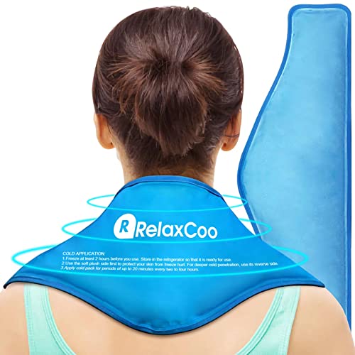 RelaxCoo Neck Ice Pack Wrap Reusable Gel Ice Pack for Neck Shoulders Cold Compress Therapy for Pain Relief Injuries Swelling Bruises Sprains Inflammation and Cervical Surgery Recovery