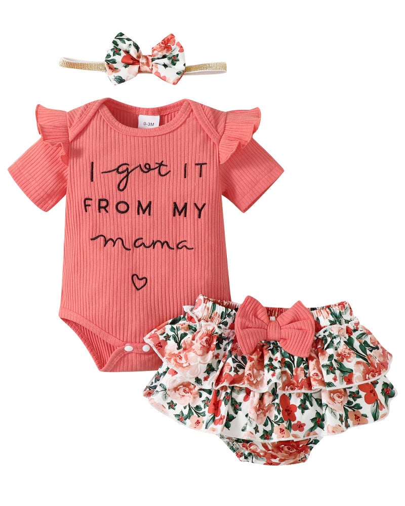 Mioglrie Newborn Baby Girl Clothes Romper Shorts Set Baby Girl Stuff Gifts Baby Girls' Clothing Summer Baby Girl Outfits Orange Baby Clothes Girl 0-3 Months - Image 1