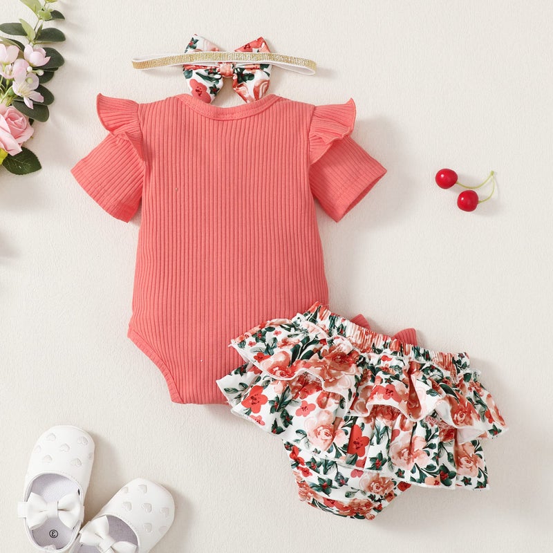 Mioglrie Newborn Baby Girl Clothes Romper Shorts Set Baby Girl Stuff Gifts Baby Girls' Clothing Summer Baby Girl Outfits Orange Baby Clothes Girl 0-3 Months - Image 4