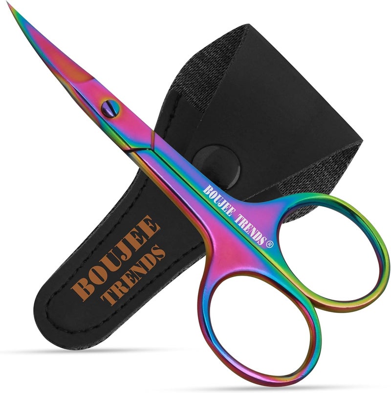 Boujee Trends Nail Scissors Toenail Eyebrow Mustache Facial Nose Ear Hair Grooming Multipurpose Small Beauty Scissors Curved and Sharp Blades Multi Titanium Color Nail Scissors
