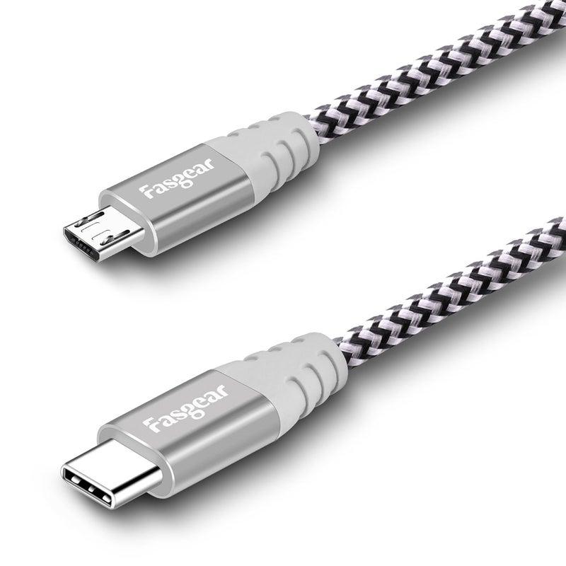 Fasgear USB C to Micro USB Cable 1m Nylon Braided Type C to Micro USB Cord Compatible with Galaxy S7/S6, HTC One/10 and More (Gray, 3ft) - Image 1