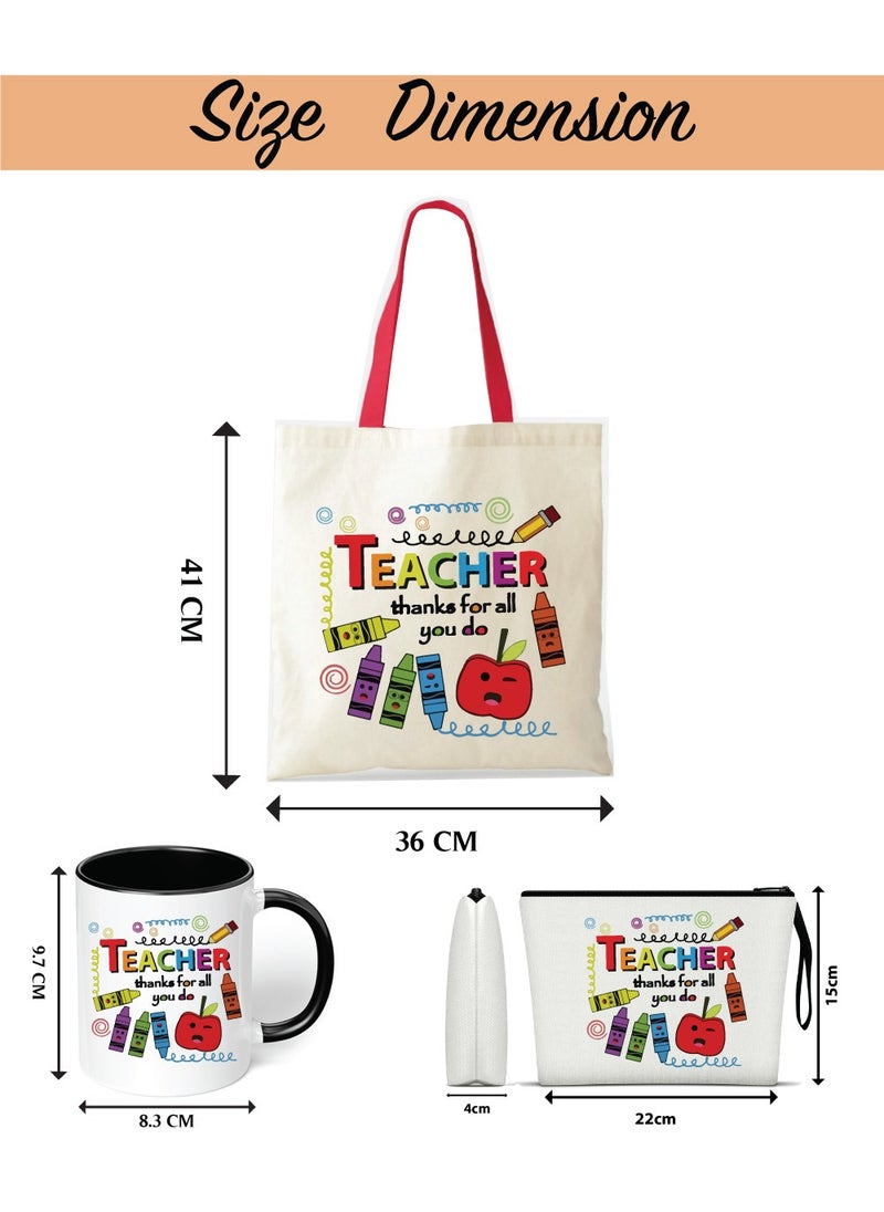 PRINTSHOP4ME Teacher's Day Gift Combo Stylish Red handled Cotton bag - Two Tone Black Mugs and Cosmetic Pouch - Pack of 3 Combo Set - World Teachers Day  - Image 3