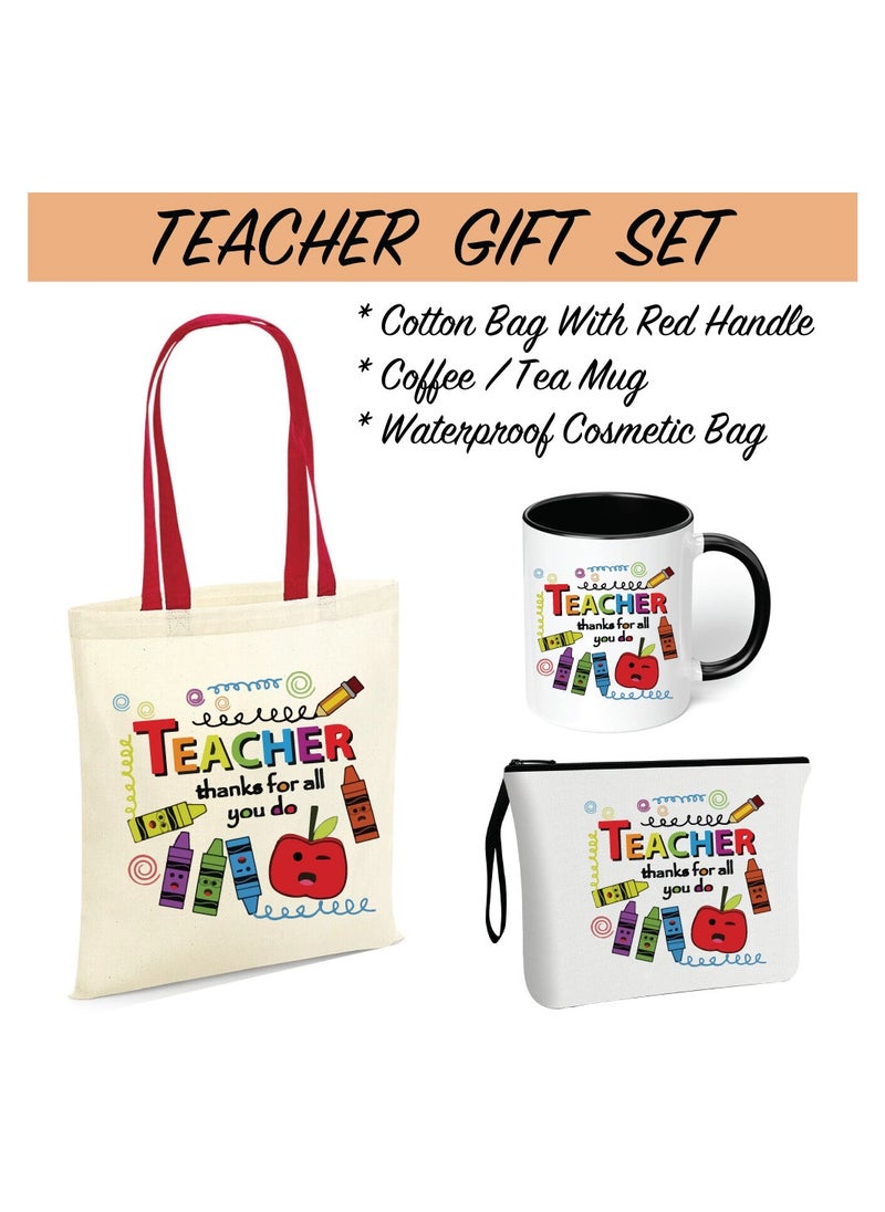 PRINTSHOP4ME Teacher's Day Gift Combo Stylish Red handled Cotton bag - Two Tone Black Mugs and Cosmetic Pouch - Pack of 3 Combo Set - World Teachers Day  - Image 2