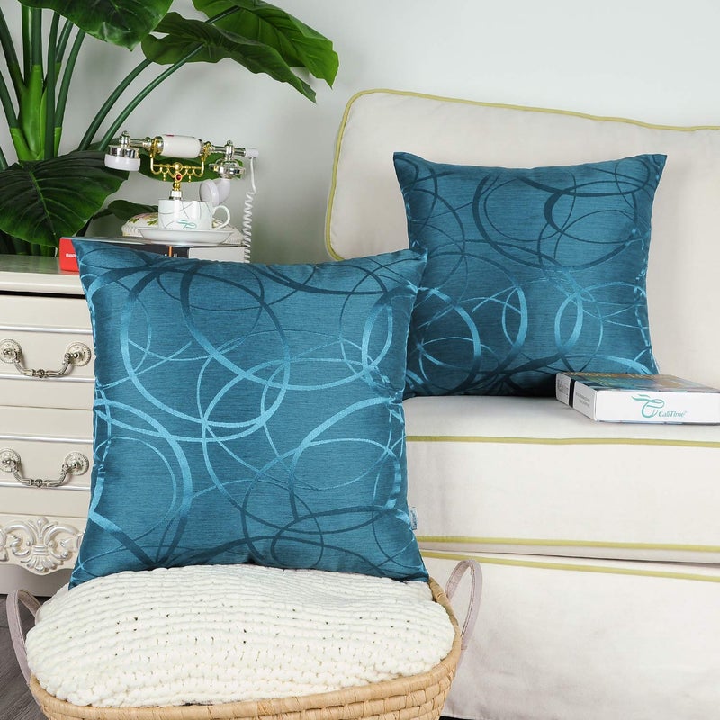 CaliTime CaliTime Throw Pillow Covers Pack of 2 Modern Shining & Dull Contrast Circles Rings Accent Geometric Cushion Cases Shells for Couch Sofa Home Decor 20 X 20 Inches Ocean Blue  - Image 2
