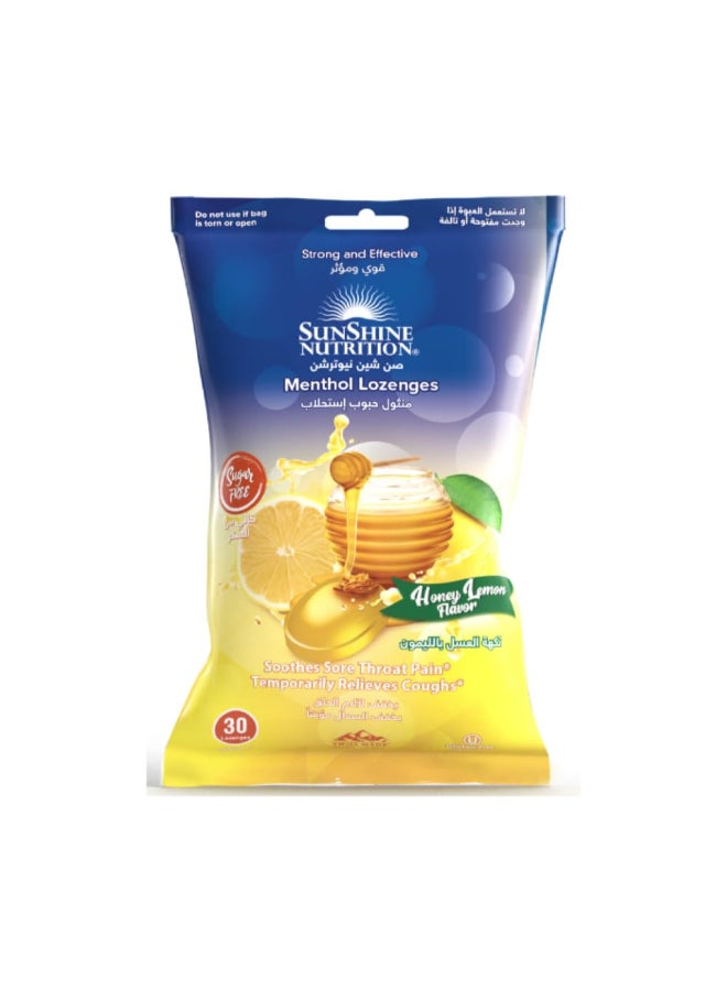 SUNSHINE NUTRITION Menthol Sugar Free Honey Lemon Lozenges — Sore Throat Relief, Cough Suppressant & Cooling Menthol Formula, 30's - Image 1