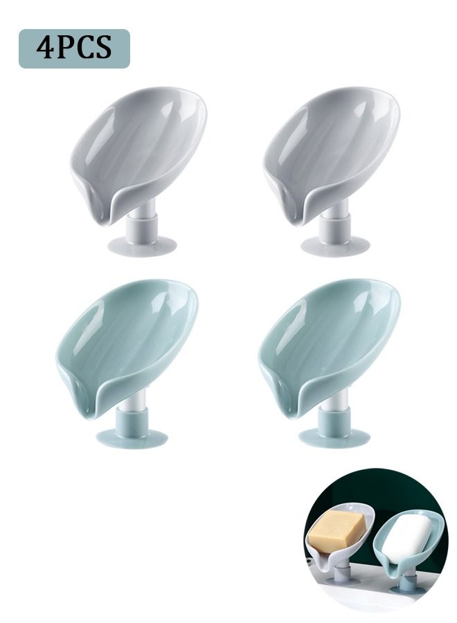 4 Pcs Self Draining Soap Holder, Fast Drying Strong Suction Cup Adhesion Soap Dish, for Bathroom Shower Kitchen Sink (Green, Grey)  - Image 1
