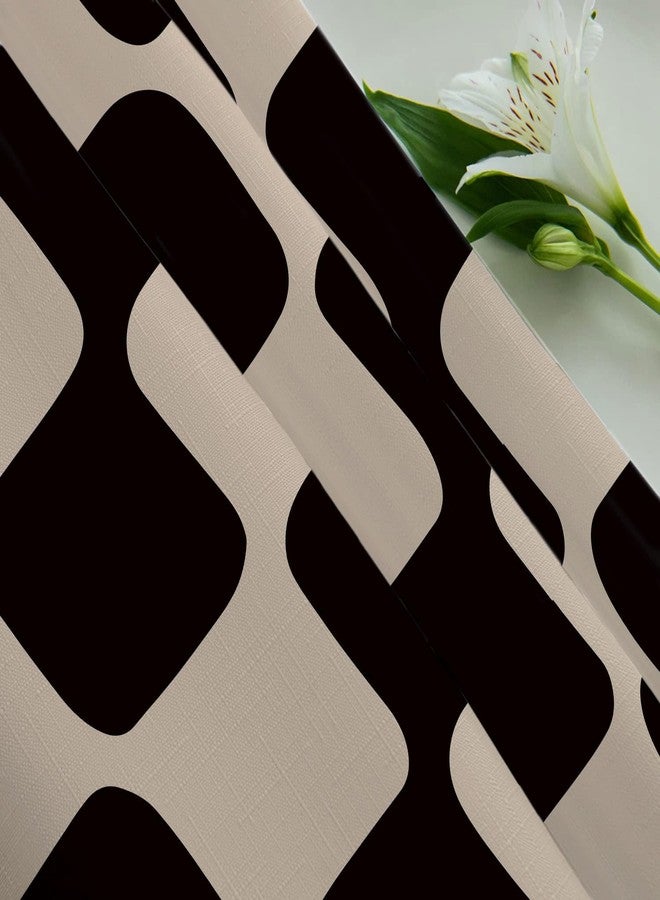 Tititex Retro Checkerboard Grid Pattern 140gsm Faux Linen Fabric Shower Curtain, Black Brown Classical Groovy Wavy Checkered Shower Curtain Sets Decoration 72x72 Inch with Hooks - Image 4