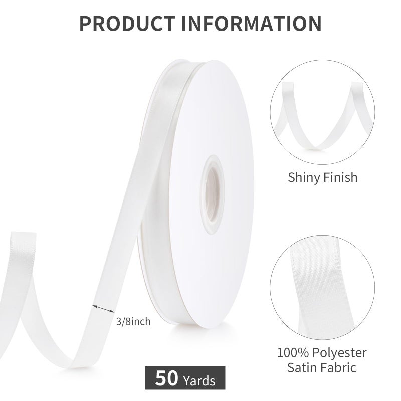WUINOID 3/8" White Ribbon, 50 Yards Easter Ribbon for Gift Wrapping, Satin Fabric Ribbons for Flower Bouquet Bridal Wedding Party Decoration Crafts Bow Making, Present Wrapping Ribbons for Every Holiday - Image 2