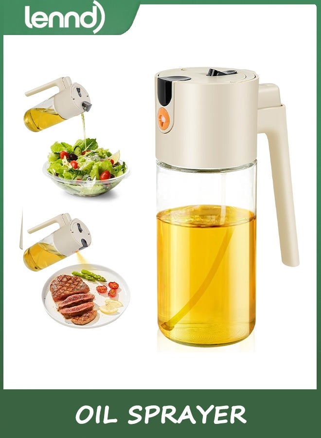 LENND Oil Sprayer for Cooking, Olive Oil Dispenser Bottle for Kitchen Gadgets with Stickers, 17oz/500ml 2 in 1 Food Grade Light-Blocking Glass Spray Bottle for Salad, Air Fryer, BBQ - Image 1
