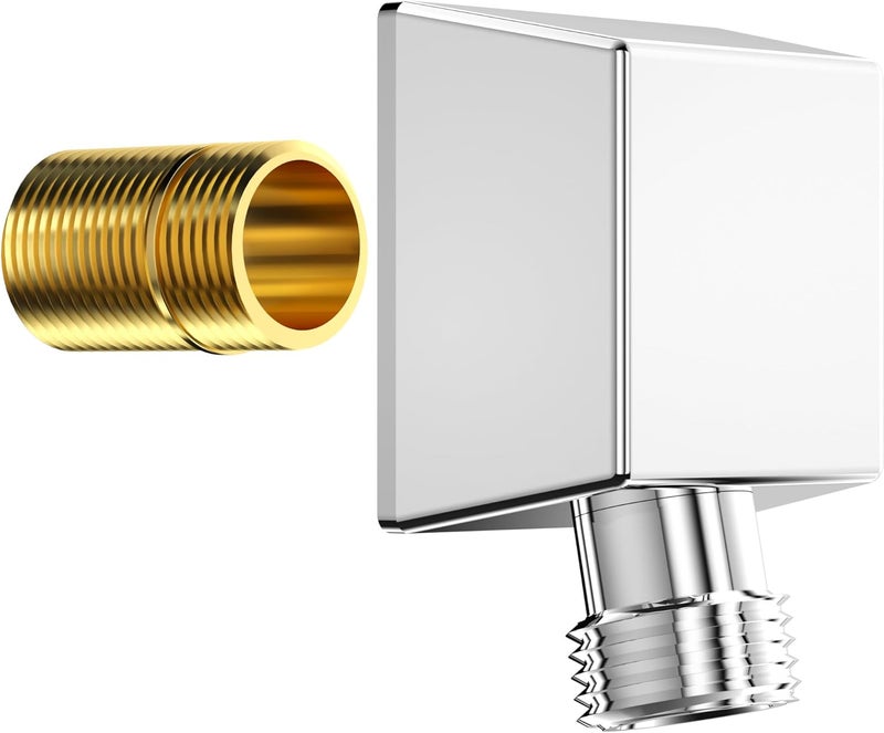 Lavatrum 100% Brass Wall Mounted Supply Elbow, Wall Elbow for Hand Shower, Solid Brass Wall Supply Elbow, Check Valve Included (Polished Chrome) - Image 1