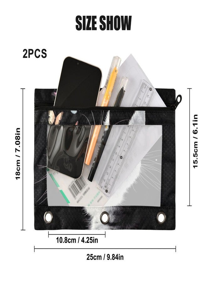 Kcldeci Pencil Pouch for 3 Ring Binder with Clear Window, Portrait of Cat and Butterflies - Image 3