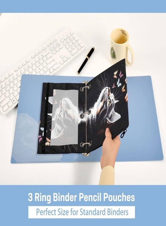 Kcldeci Pencil Pouch for 3 Ring Binder with Clear Window, Portrait of Cat and Butterflies - Image 5