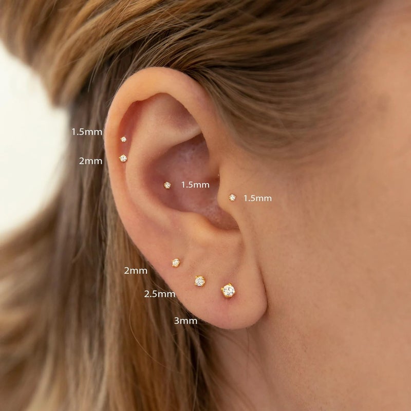 NONTAI Tiny CZ Stud Earrings, Threadless Nose Stud Gold 20G Flat Back Earrings, Cartilage Tragus Piercing Conch Stud Nose Helix Stud - Image 2