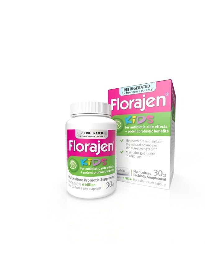 Florajen Kids Probiotics, Daily Gut Health & Immune Support Supplement, Constipation and Bloating Relief, 30 Capsules (Refrigerated) - Image 1