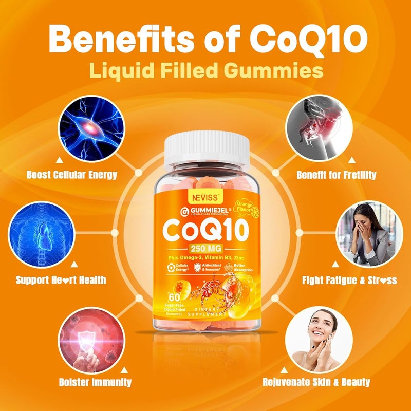 NEVISS SugarFree CoQ10250mg  500mg Filled Gummies  Plus Omega3 EPA  DHA B3  Zinc  Ultra Co Q10 Supplements for Heart Health Cellular Energy Antioxidant Support Up to 60 Day Supply Vegan 60Cts - Image 3