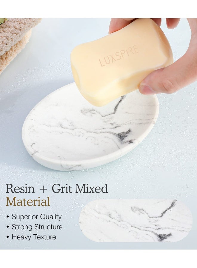 Luxspire Soap Dish  Resin And Gravel Soap Box  Durable Oval Soap Holder With Marble Pattern For Bathroom  Shower  Kitchen For Storing Candle  Soap - White Gravel  - Image 2