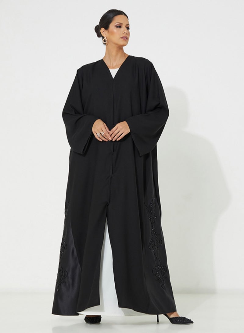 روزيت عباية عباية سوداء مع تطريز يدوي باللون الأسود على الجانبين - Image 2