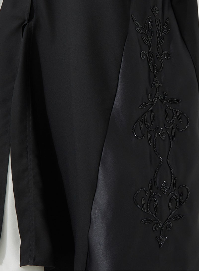 روزيت عباية عباية سوداء مع تطريز يدوي باللون الأسود على الجانبين - Image 4