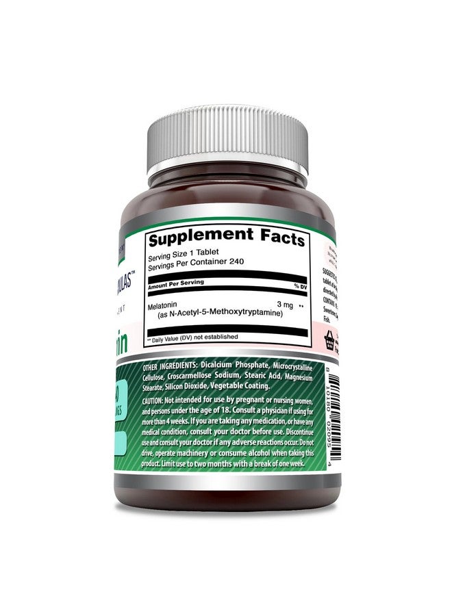 Amazing Nutrition Amazing Formulas Melatonin Supplement | 3 Mg Per Serving | 240 Tablets | Non-GMO | Gluten-Free | Made in USA  - Image 2