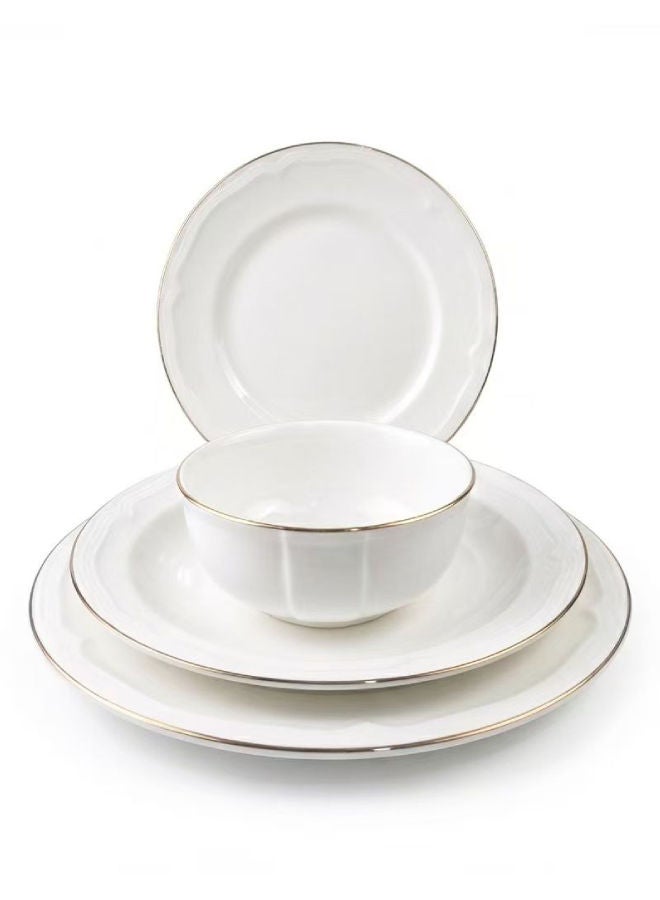 Celia 16-Piece Porcelain Dinner Set White/Gold; 4Pcs Dinner Plates Size 10.5 Inch, 4Pcs Soup Plates 8.5 Inch, 4Pcs Dessert Plate 8 Inch, 4Pcs Bowl 5 Inch - Image 1