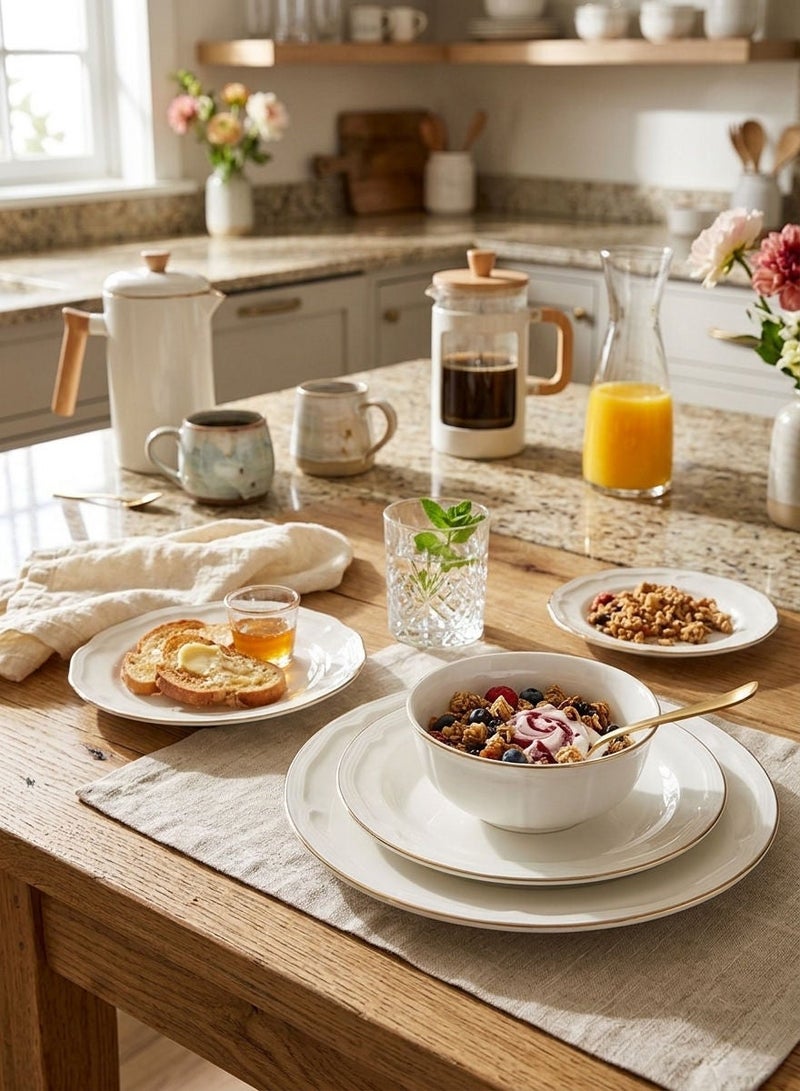 Celia 16-Piece Porcelain Dinner Set White/Gold; 4Pcs Dinner Plates Size 10.5 Inch, 4Pcs Soup Plates 8.5 Inch, 4Pcs Dessert Plate 8 Inch, 4Pcs Bowl 5 Inch - Image 3