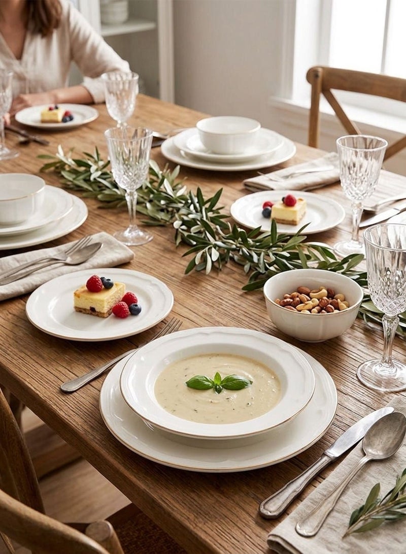 Celia 16-Piece Porcelain Dinner Set White/Gold; 4Pcs Dinner Plates Size 10.5 Inch, 4Pcs Soup Plates 8.5 Inch, 4Pcs Dessert Plate 8 Inch, 4Pcs Bowl 5 Inch - Image 4