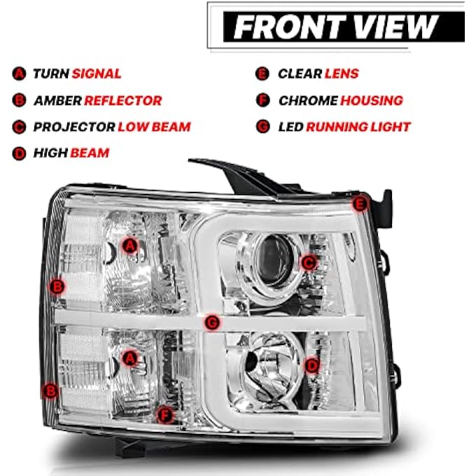 M-AUTO Projector Headlights Assembly Compatible With 07 08 09 10 11 12 13 Chevy Silverado 15000714 Silverado 2500 3500  Hd Models Black Housing Driver And Passenger Side Pair Set - Image 4