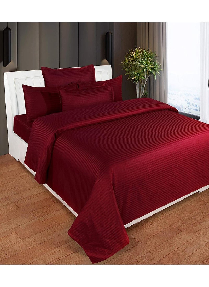 Cloud Search Cloud Search Glace Cotton Satin Stripe Bedsheet for Double Bed with Two Pillow Covers Size 90 x 100 Inch for Home Hotels Guest Hospital House Villa and PGs King Maroon  - Image 1