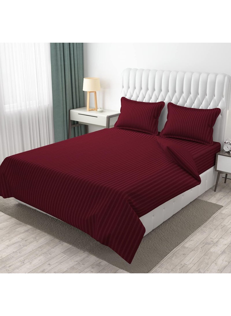Cloud Search Cloud Search Glace Cotton Satin Stripe Bedsheet for Double Bed with Two Pillow Covers Size 90 x 100 Inch for Home Hotels Guest Hospital House Villa and PGs King Maroon  - Image 4