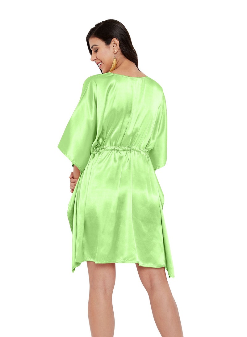 Gypsie Blu V-neck Green Satin Short Tunic Kaftan Night Dress Sleepwear for Plus Size Women  - Image 5