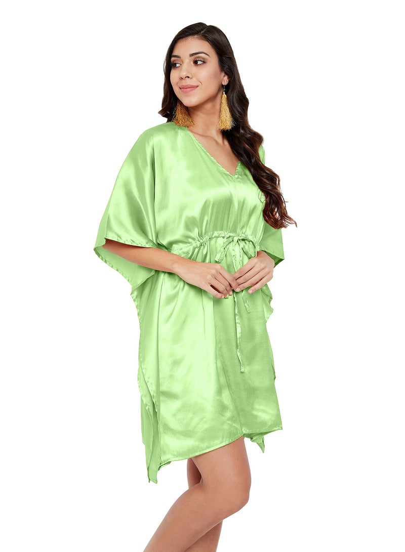 Gypsie Blu V-neck Green Satin Short Tunic Kaftan Night Dress Sleepwear for Plus Size Women  - Image 2