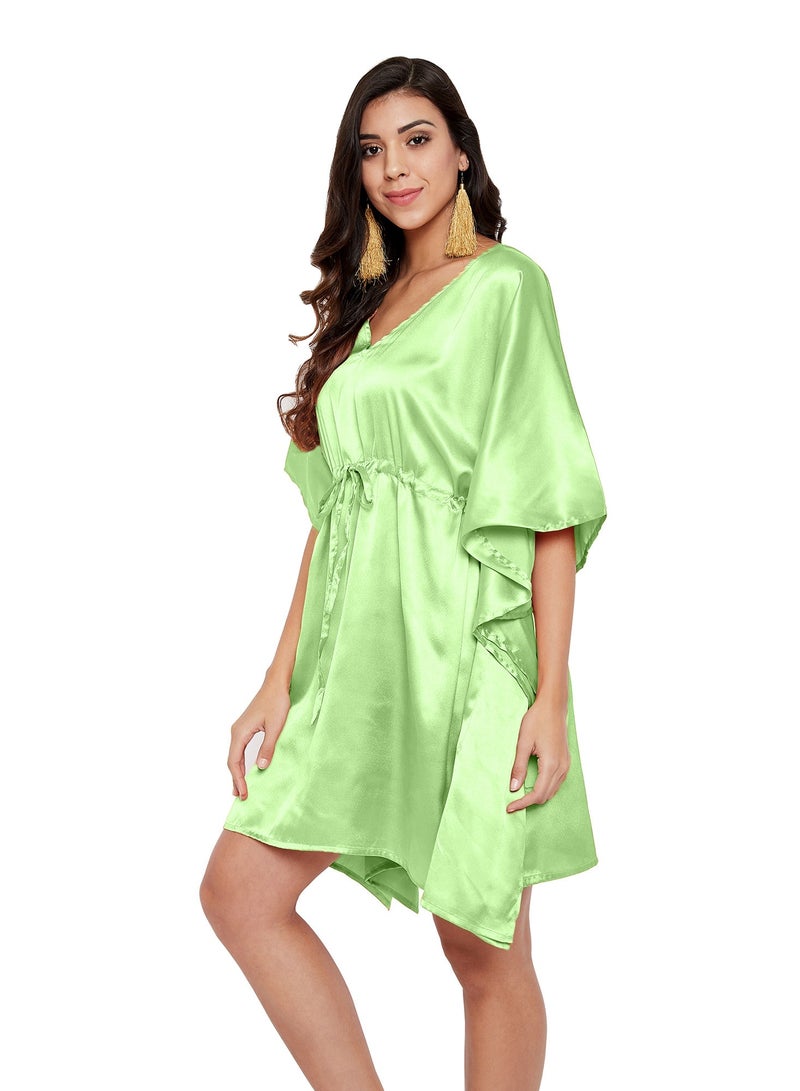 Gypsie Blu V-neck Green Satin Short Tunic Kaftan Night Dress Sleepwear for Plus Size Women  - Image 3