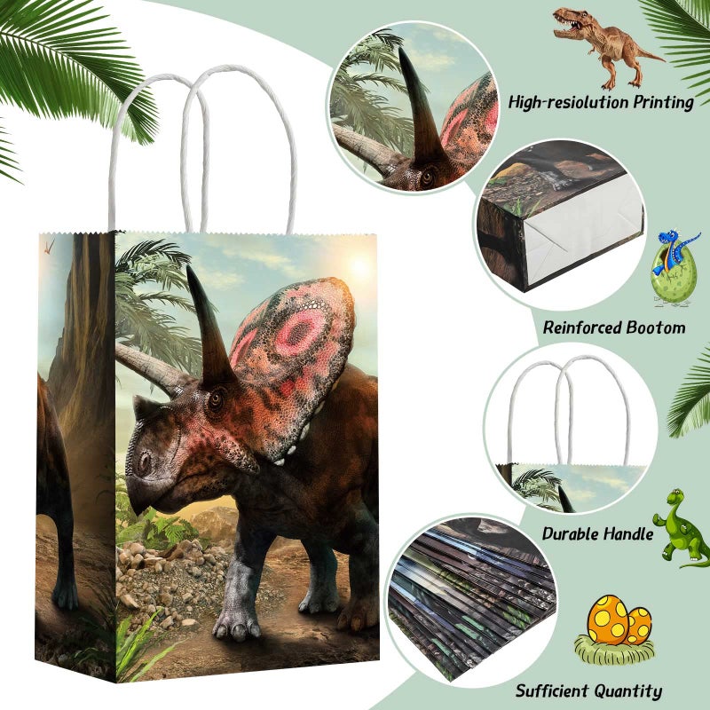 Funrous Dinosaur Gift Bags Dino Party Favor Dinosaur Treat Goodie Bags with Handles Dino Gift Package Candy Goodie Paper for Kids' Birthday Decorations Party Supplies, 8.7 x 6.3 x 3.2 In(18 Pcs) - Image 4