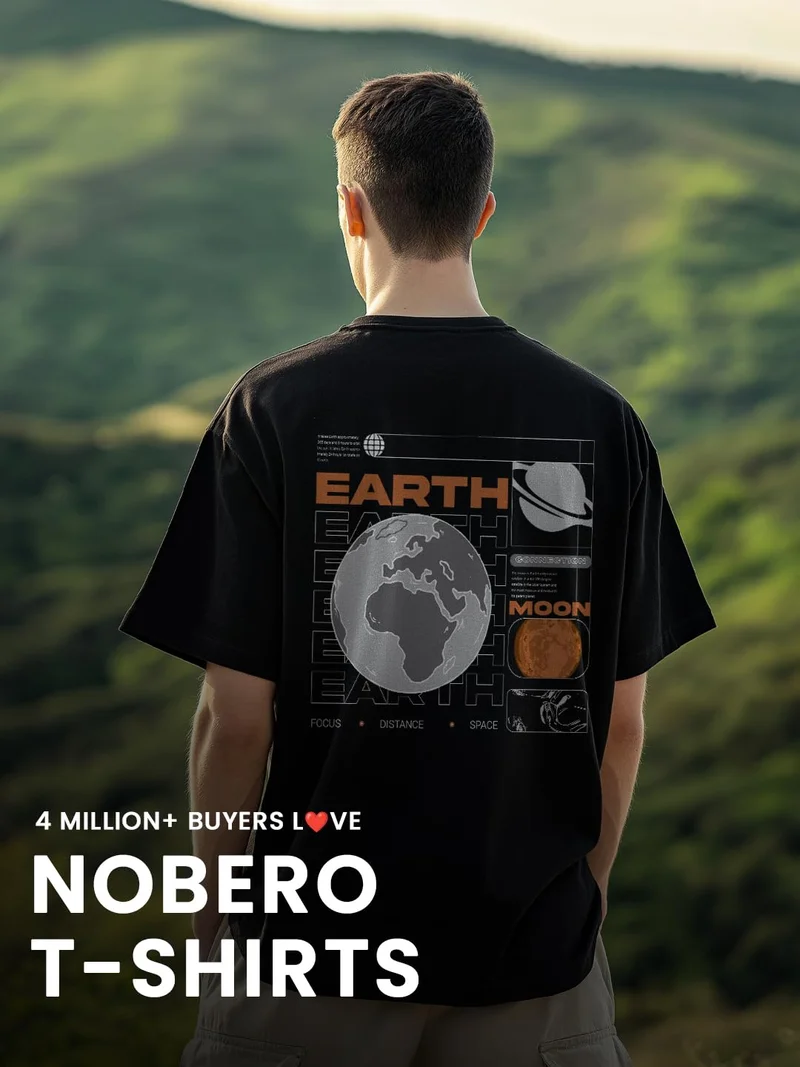 NOBERO  Black Graphic Print Oversized T-Shirt for Men for Men | Best Price UAE