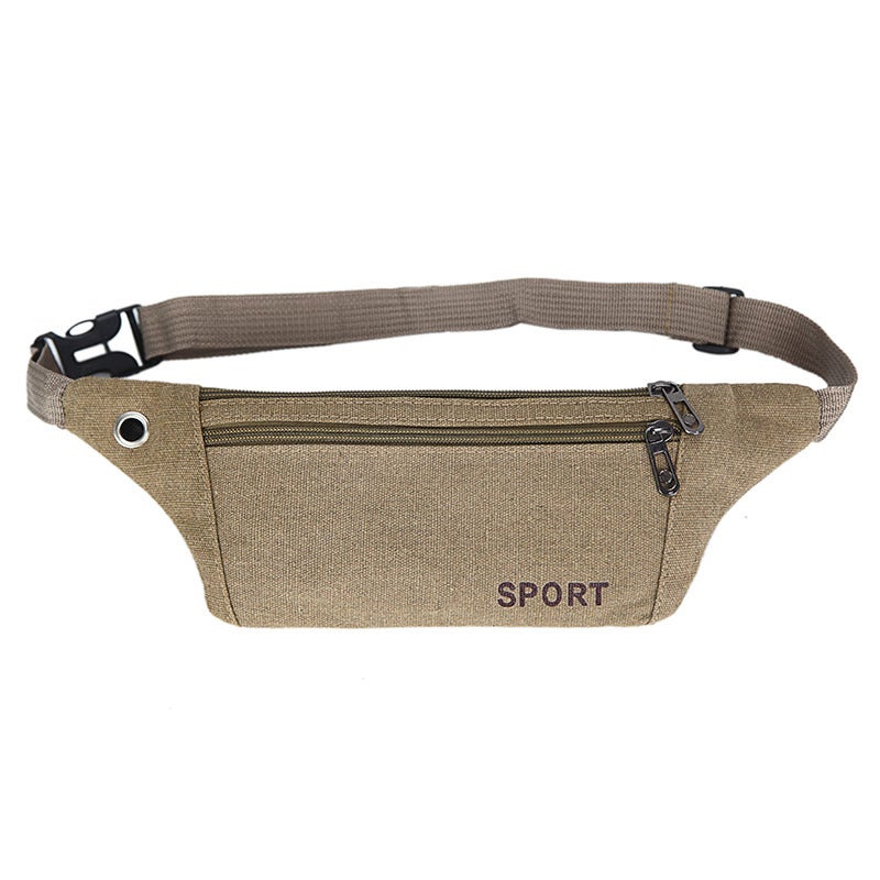 Korean Style Canvas Fanny Pack for Men and Women Khaki 