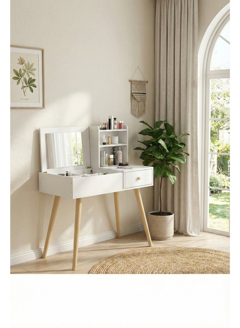 EXPERT Vanity Table with Mirror and Drawers, Ample Storage for Cosmetics, 80*40*111cm / white - Image 2