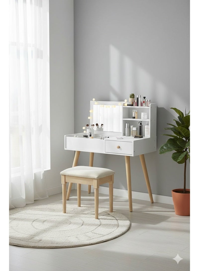EXPERT Vanity Table with Mirror and Drawers, Ample Storage for Cosmetics, 80*40*111cm / white - Image 3