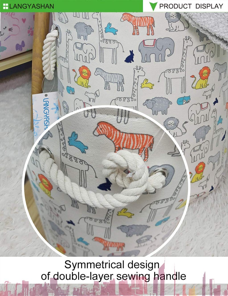 LANGYASHAN Laundry Basket Canvas Collapsible Organizer Storage Basket for Boys Girls Laundry Hamper Toy Bins Gift Baskets Bedroom Clothes Children Nursery (Animal) - Image 4