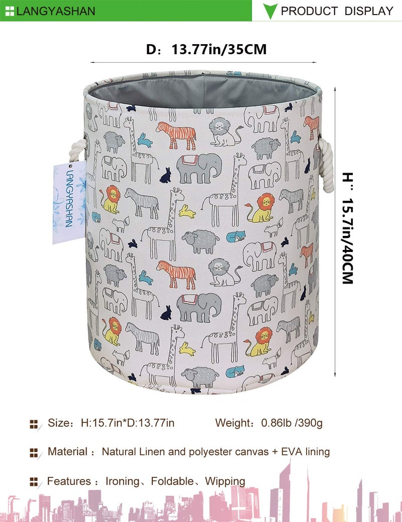 LANGYASHAN Laundry Basket Canvas Collapsible Organizer Storage Basket for Boys Girls Laundry Hamper Toy Bins Gift Baskets Bedroom Clothes Children Nursery (Animal) - Image 2