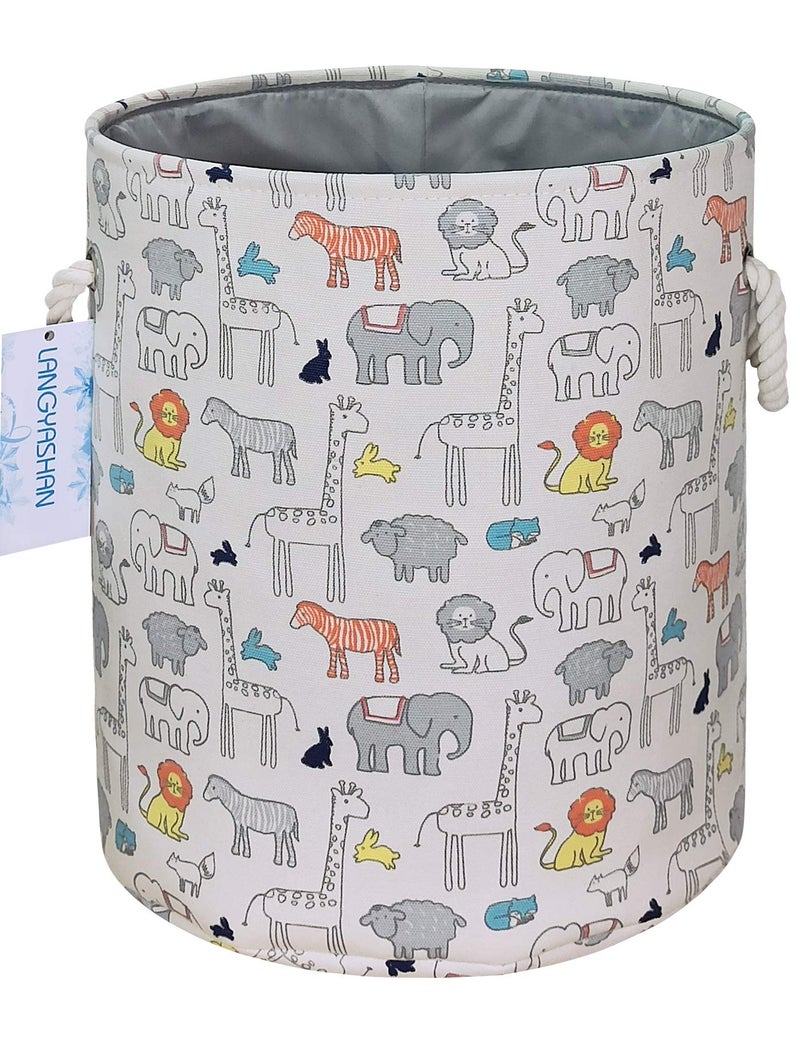 LANGYASHAN Laundry Basket Canvas Collapsible Organizer Storage Basket for Boys Girls Laundry Hamper Toy Bins Gift Baskets Bedroom Clothes Children Nursery (Animal) - Image 1