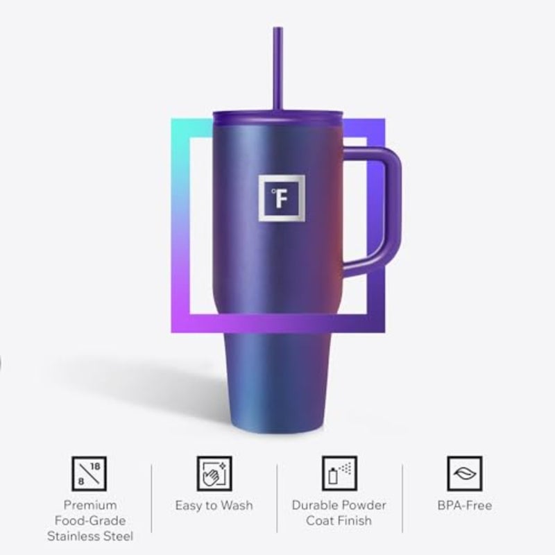 Co-Pilot Insulated Mug w/Straw and Flip Cap Lids - Cup Holder Bottle for Hot, Cold Drink - Leak-Proof - Water, Coffee Portable Travel Mug - Image 5