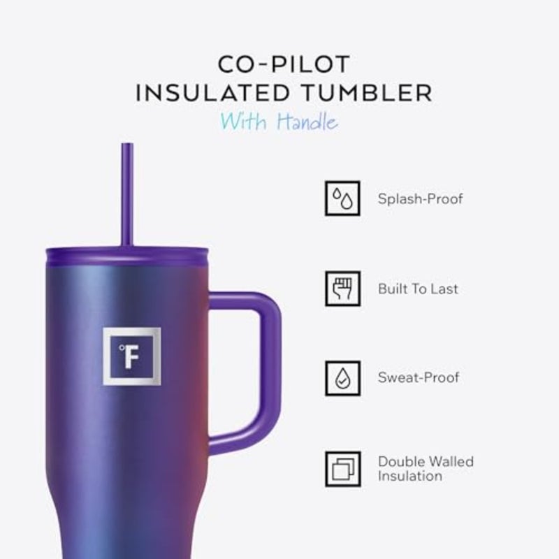 Co-Pilot Insulated Mug w/Straw and Flip Cap Lids - Cup Holder Bottle for Hot, Cold Drink - Leak-Proof - Water, Coffee Portable Travel Mug - Image 2