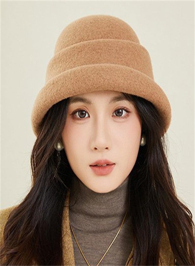 Pocadri Elegant Faux Wool Fedora Bucket Hats for Women Vintage Felt Cloche Bowler Cap Warm Outdoor Headwear Fall Winter, Grey, One size - Image 4