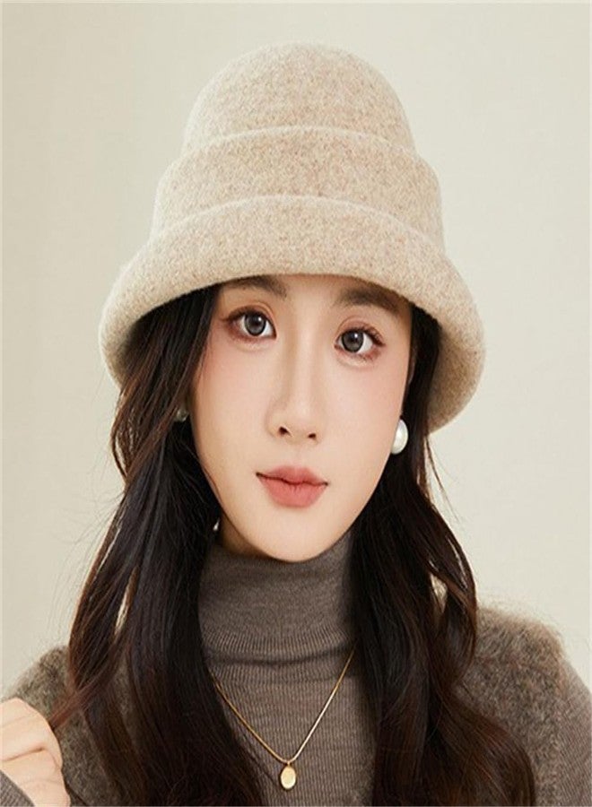 Pocadri Elegant Faux Wool Fedora Bucket Hats for Women Vintage Felt Cloche Bowler Cap Warm Outdoor Headwear Fall Winter, Grey, One size - Image 5